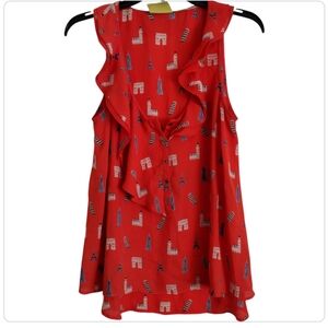 Maeve bright orange ruffle tank top landmarks print Eiffel Tower size 6